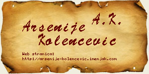 Arsenije Kolenčević vizit kartica